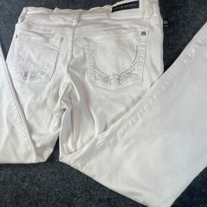 Rock & Republic Kasandra Bootcut Jeans Womens 12M 32x28 White Rhinestone Pockets